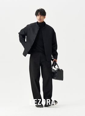 LEZORA 进口A*CNE原版同款twill斜纹布 宽松弯刀裤黑色休闲裤男