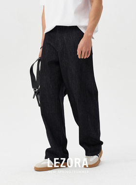 LEZORA 原生环保不褪色！静奢松弛宽松春秋直筒黑色弯刀牛仔裤男