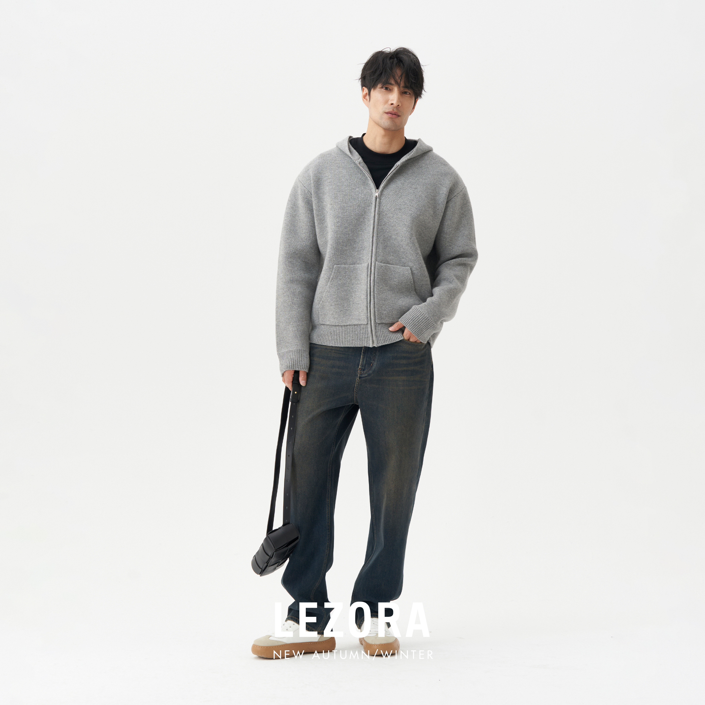 LEZORA抓绒四面弹小直筒牛仔裤