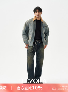 LEZORA 美式RR的vintage泥染水洗！美cone猫须直筒宽松牛仔裤男秋