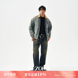 美cone猫须直筒宽松牛仔裤 LEZORA vintage泥染水洗 男秋 美式