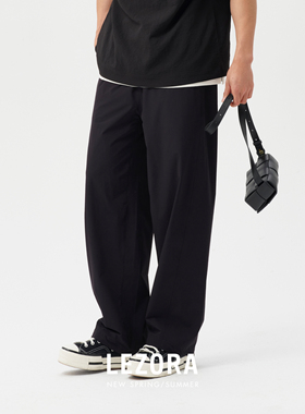 LEZORA 接触冷感轻量弯刀裤！超薄防水弹力春夏宽松黑色休闲裤男