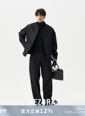 LEZORA 进口A*CNE原版同款twill斜纹布 宽松弯刀裤黑色休闲裤男