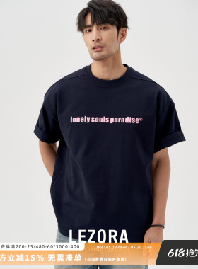 LEZORA宝藏宽松T！定纺重磅360g高密棉撞色品牌logo落肩短袖T恤男