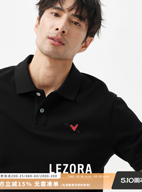 LEZORA 美产Supima珠地匹马棉 一箭倾心短袖夏季翻领黑色polo衫男
