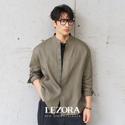 LEZORA新中式亚麻松弛小立领衬衫
