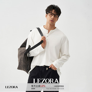 LEZORA 硬汉row感！贴身裸感260g sorona混棉亨利领白色长袖T恤男
