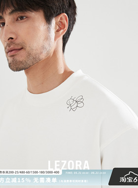 LEZORA 黄景瑜同款310g重磅新疆长绒棉手绘小蜜蜂廓型短袖T恤男