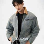 LEZORA 进口土耳其11.75oz丹宁加厚格纹内衬牛仔夹克男 风暴骑士