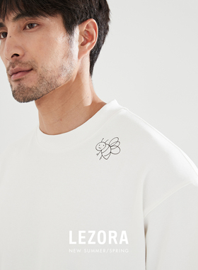 LEZORA 黄景瑜同款310g重磅新疆长绒棉手绘小蜜蜂廓型短袖T恤男