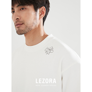 LEZORA 310g重磅新疆长绒棉手绘小蜜蜂廓型短袖 T恤男 黄景瑜同款