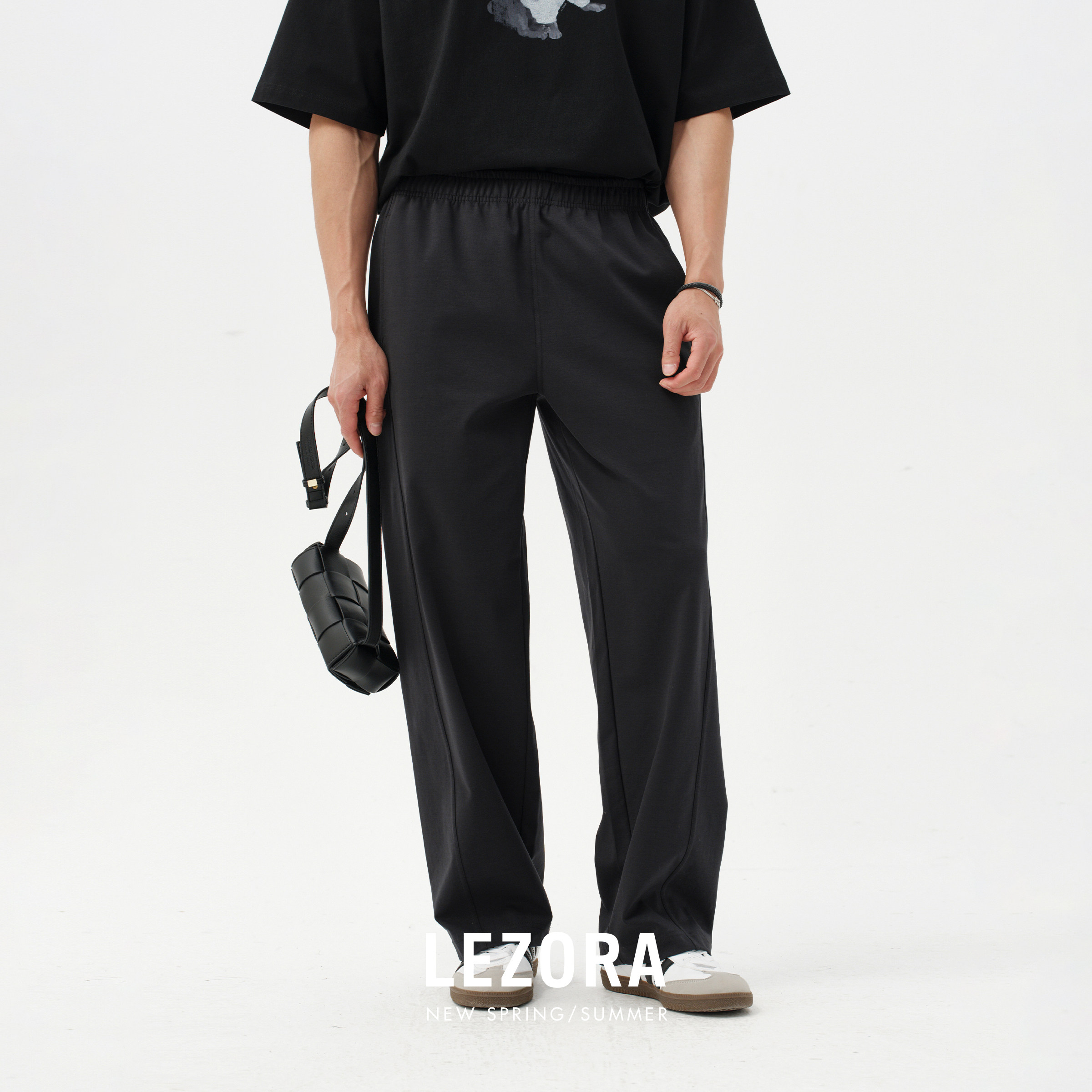 LEZORA 日本弹力针织弯刀裤！夏季轻薄宽松直筒休闲弯刀卫裤男