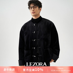 LEZORA新中式 韩国进口丝绒拼缎面三醋酸竹节扣夹克外套男秋 静奢