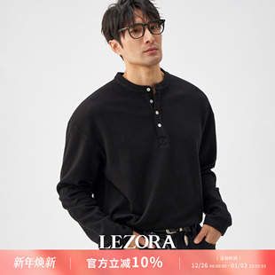 LEZORA贴身暖绒澳毛 260g美丽奴羊毛秋冬蓬松亨利领羊毛T恤男