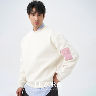 LEZORA解构重组 秋冬军风蓬松抗皱空气层廓形独特宽松圆领卫衣男