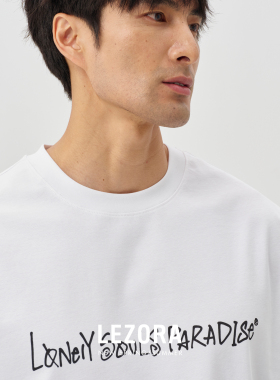 LEZORA 铜氨丝sorona！双面针织涂鸦lsp廓形圆领宽松短袖T恤男夏