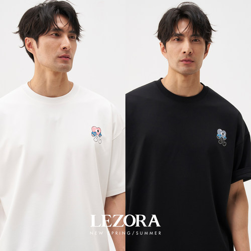 LEZORA 接触凉感！挺括抗皱tech棉奔跑爱心宽松短袖T恤男