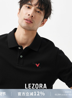 LEZORA 美产Supima珠地匹马棉 一箭倾心短袖夏季翻领黑色polo衫男