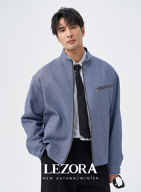 LEZORA真丝亚麻羊毛千鸟格夹克
