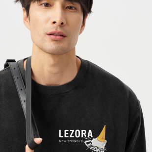 冰淇淋廓形水洗短袖 LEZORA 280g澳棉 巴黎家同款 T恤男 打翻系列