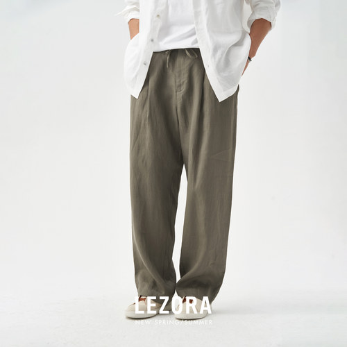 LEZORA法国亚麻打褶宽松休闲麻裤