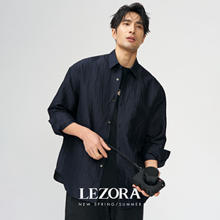 LEZORA 静奢克制内敛！真丝亚麻泡泡绸 微皱长袖衬衫男