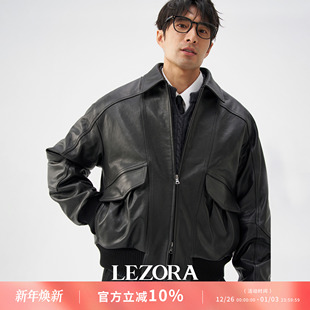 植鞣羊皮欧洲爆火vintage复古宽松插肩袖 w同款 老爹皮衣 LEZORA