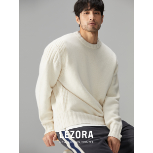 抗起球厚款 560g超细美利奴羊毛 毛衣男冬 怀旧粗针妈妈牌 LEZORA