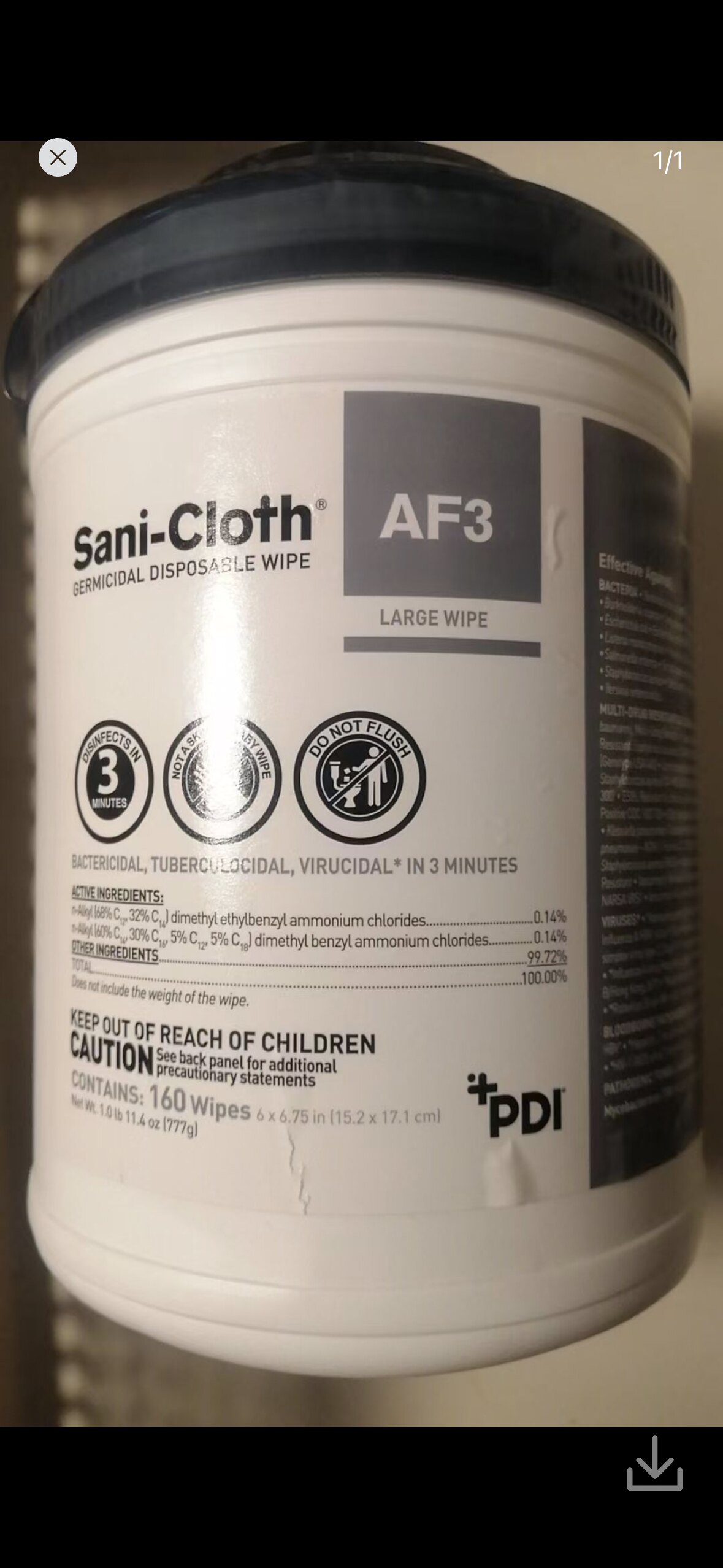 美国PDI湿巾P13872 Sani-Cloth AF3 Germicidal Wipe 160片