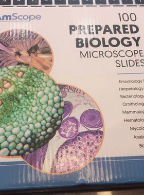 现货AmScope 100 pcs Biology Prepared Microscope Slides Set