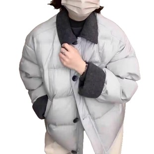 翻领短款羽绒棉服女2025冬季新款宽松百搭加厚保暖面包服外套防寒