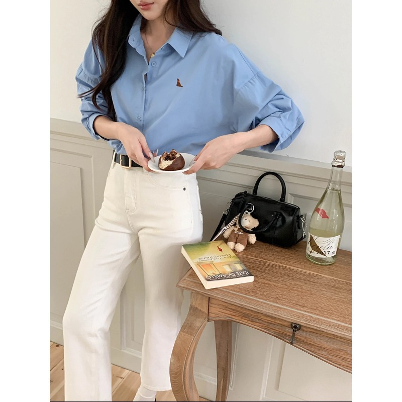 3th Morning 韩系高智感 通勤简约风刺绣小狗衬衫全棉ZY3510