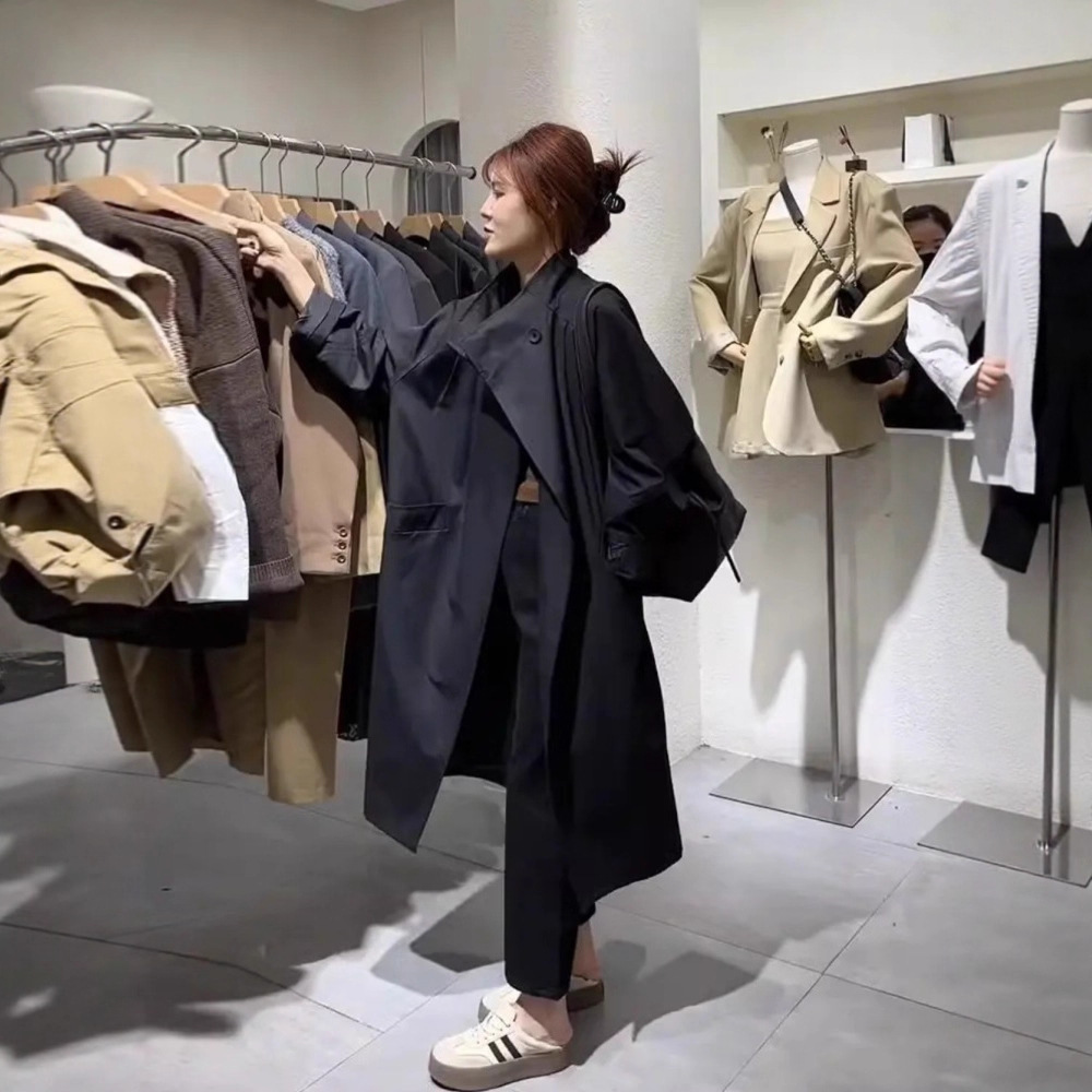 英伦风立领风衣女2025早春秋新款慵懒风设计感宽松中长款过膝外套