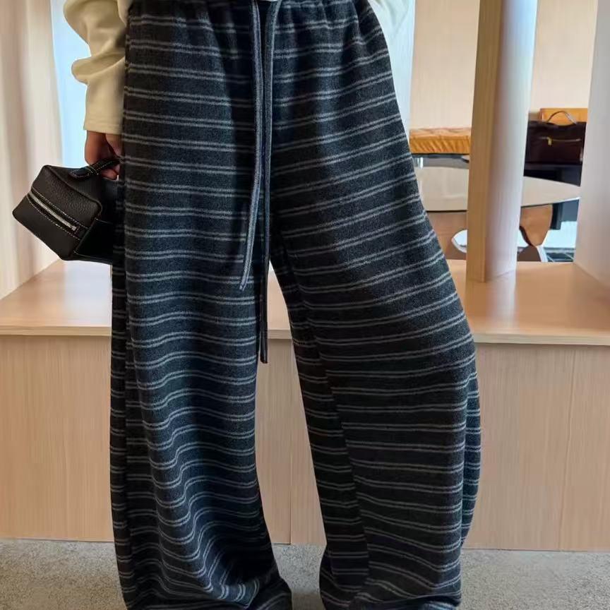 2025年冬款棉裤女糯米裤女条纹加绒加厚棉裤学院风棉裤休闲裤新款