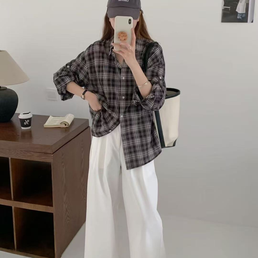 2025年秋款衬衫格子衬衣上衣衬衣宽松休闲韩版学院风衬衫亲肤上衣