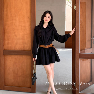 ZY GODDESS-购率超高韩版都市简约收腰显瘦衬衫裙连衣裙(配腰带)
