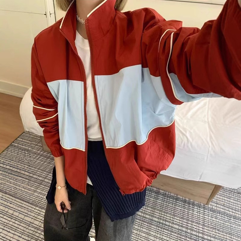 2025春秋新款撞色女装连帽棒球服外套风衣薄款透气冲锋衣女外