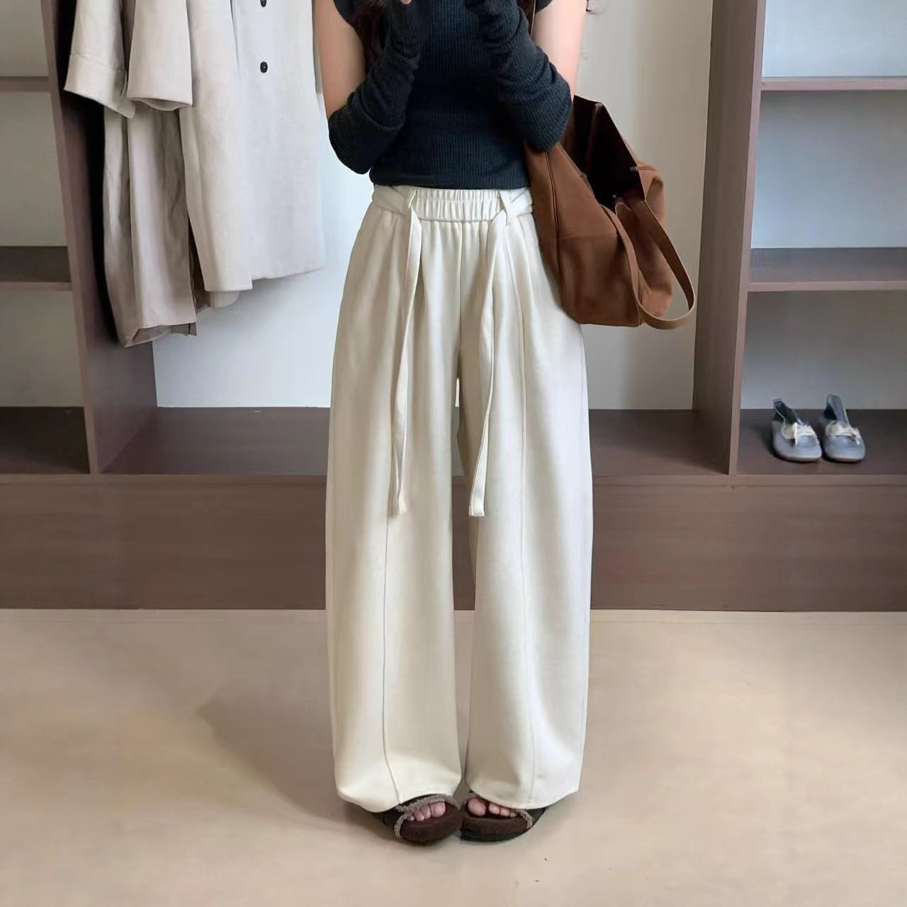 2025年棉裤女加绒加厚保暖糯米绒松紧腰棉裤弯刀裤宽松学院风棉裤