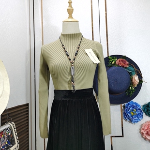 半高领毛衣女套头春装2023新款打底衫短款修身紧身上衣针织衫长袖