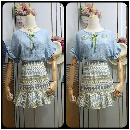 夏装雪纺衫短袖两件套鱼尾半身裙