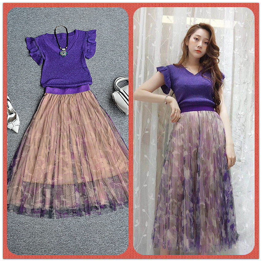 2023夏装新款小香风套装裙洋气针织上衣气质网纱裙两件套女欧货潮,女装/女士精品,时尚套装,淘宝优惠券,粉丝福利购,淘宝优惠卷