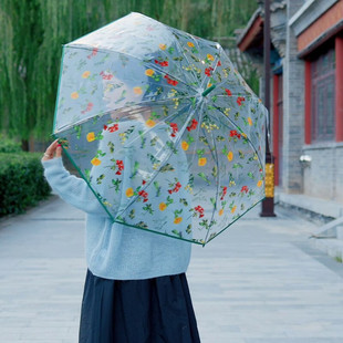 全自动小清新带图案透明雨伞大号直杆伞女学生日本可爱猫咪长柄伞