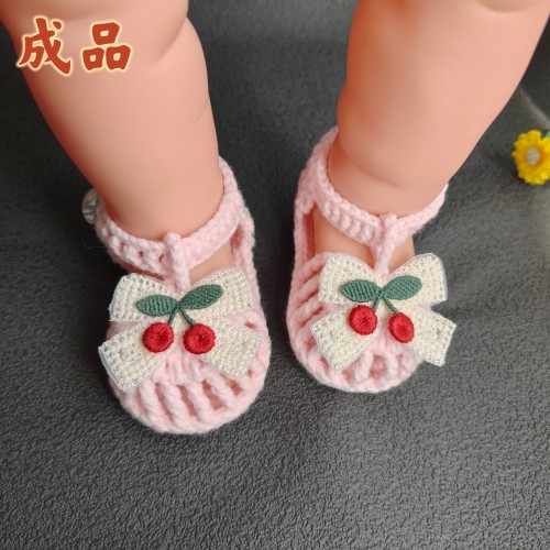 夏季手工钩编女宝宝镂空毛线凉鞋