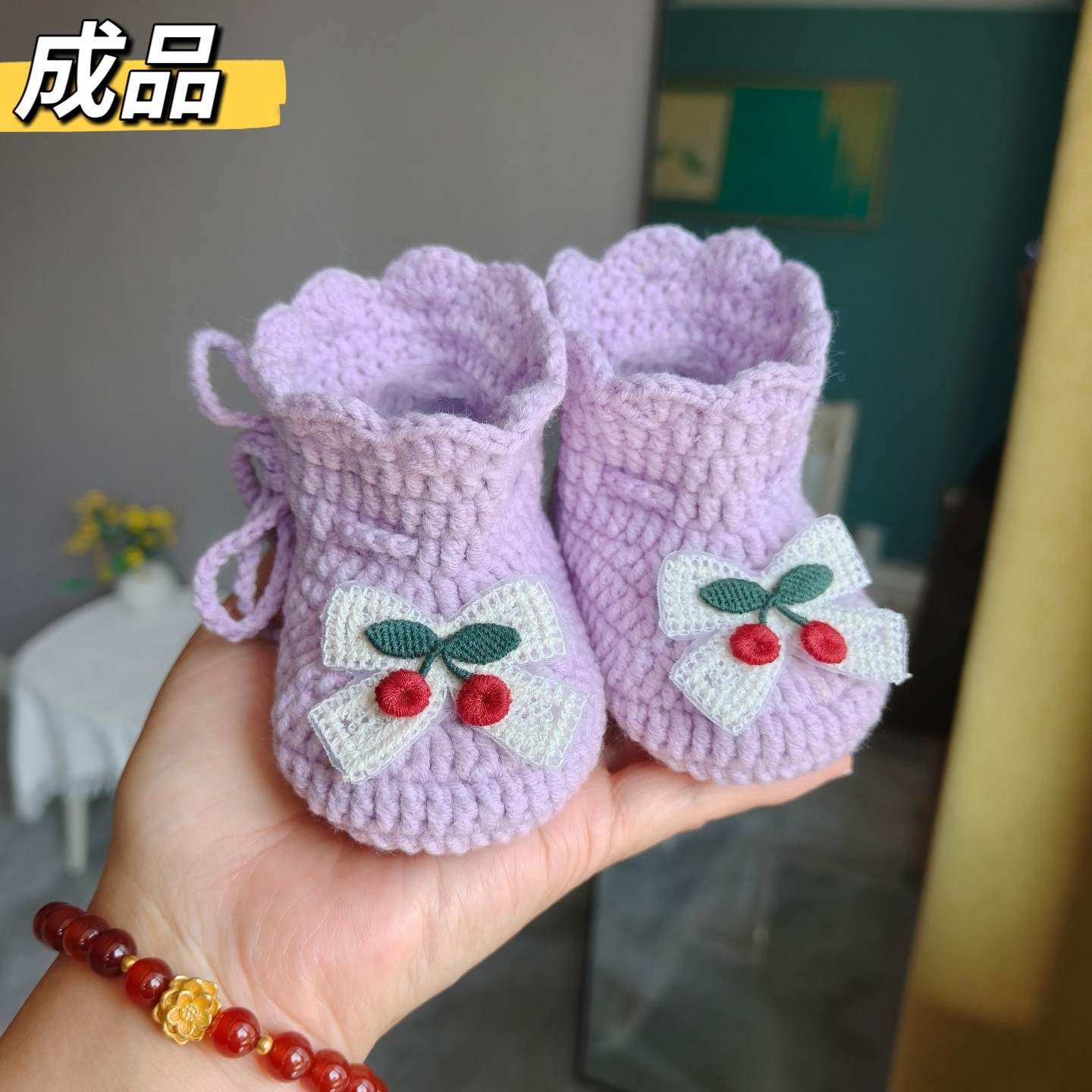 春秋婴幼儿鞋子手工钩编满月百天小月龄女宝宝软底棉线毛线步前鞋