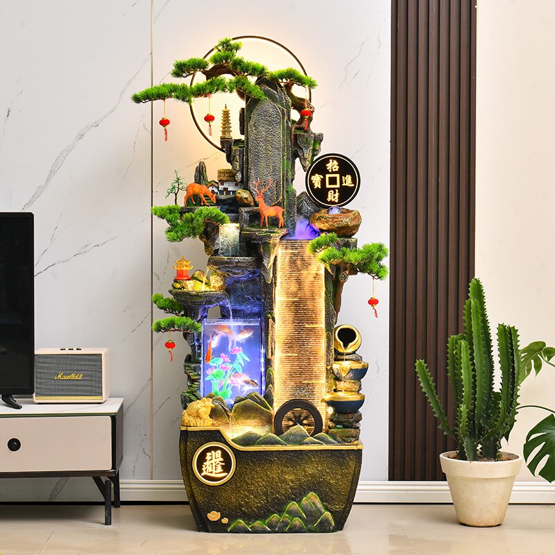 客厅鱼缸落地摆件高档假山流水喷泉循环中式大厅办公室内景观装饰