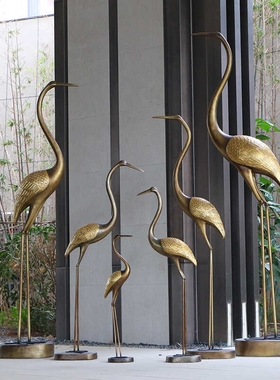 别墅造景摆件新中式抽象布置仿铜仙鹤水池户外景观庭院装饰品雕塑