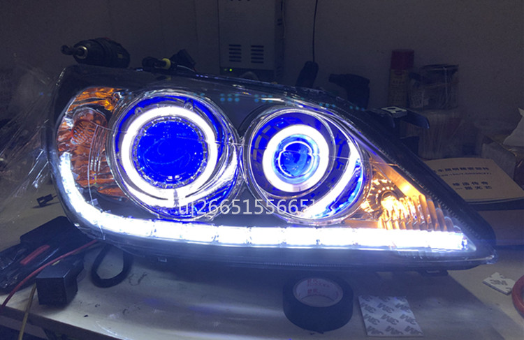 海马福美来二代大灯总成改装双光透镜LED天使眼恶魔眼日行灯