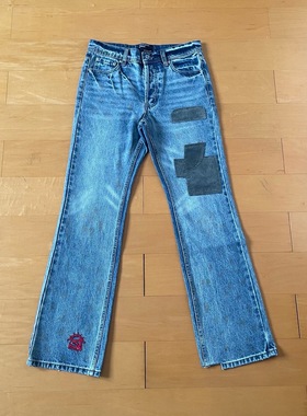 纯原顶板 ERD忧郁的富二代24SS勋章破洞贴布补丁泼墨蓝牛党裤子