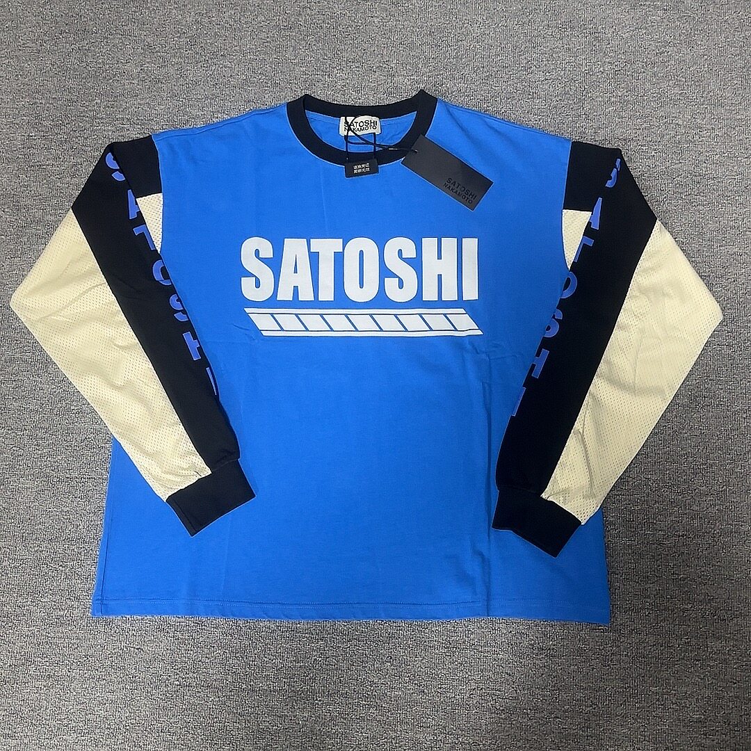 Satoshi Nakamoto复古拼接风长袖卫衣男女字母印花宽松潮流打底衫图片