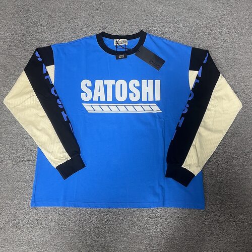 Satoshi Nakamoto复古拼接风长袖卫衣男女字母印花宽松潮流打底衫